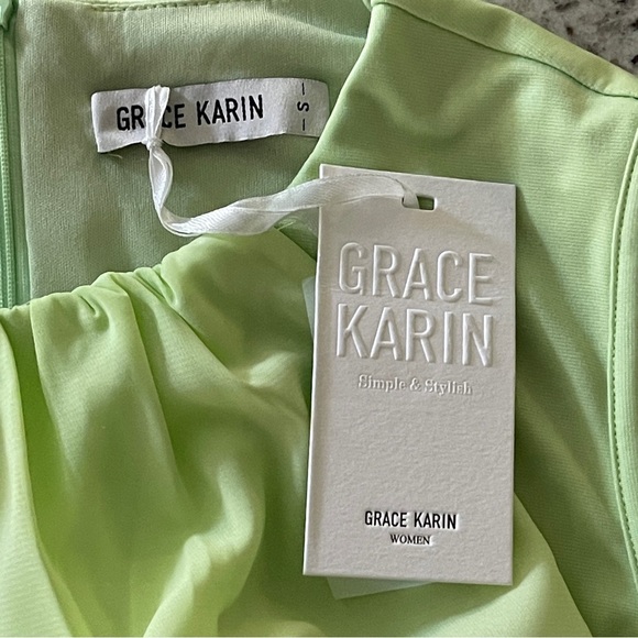 Grace Karin Green Ruched Bodycon Sleeveless Green Dress Size Small Midi Drape - Picture 11 of 12